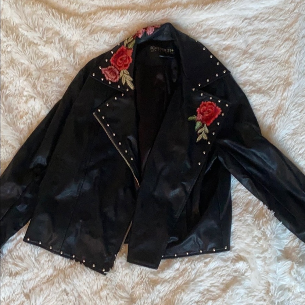 Rose Patched Leather Jacket